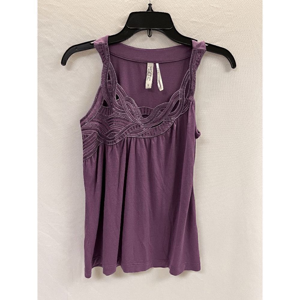 Kische Womens Sequins Scoop neck Relaxed Fit Tank Top Blouse Purple Size Small
